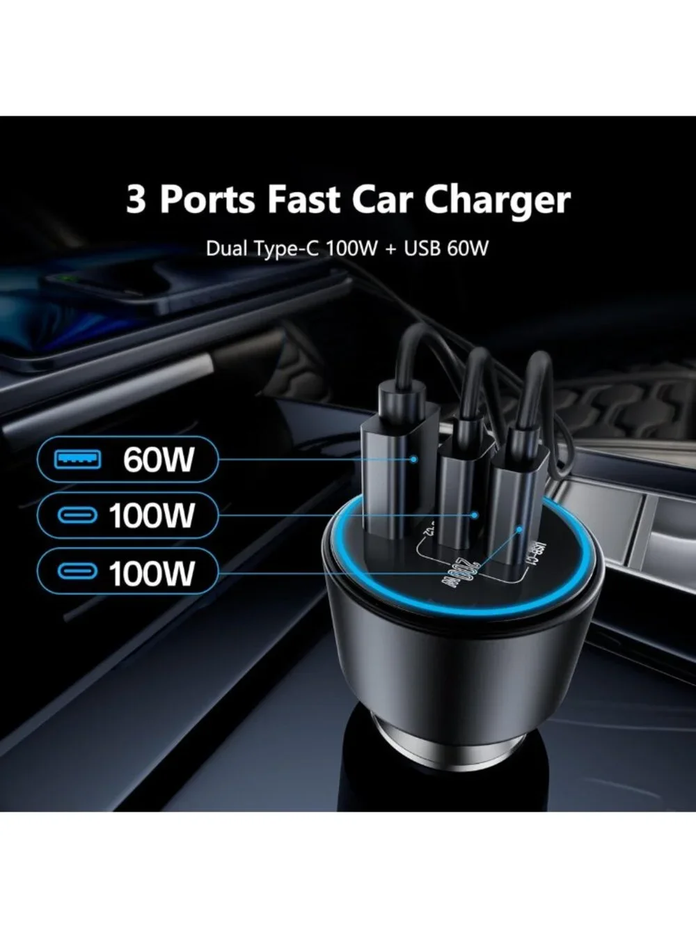 Fast Charging 200W Dual USB C Car Charger, PD3.0/QC4.0 Adapter for iPhone